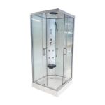 Masāžas dušas kabīne VENTO PALERMO 90x90x215cm, zemais paliktnis (15cm), caurspīdīgi stikli