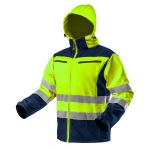 High vision working jacket, softshell with hood, yellow, size XL
