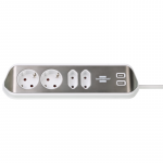 Pagarinātājs ESTILO (stūra) ar 2x USB uzlādes ligzdām, 2m vads, 4 rozetes, dzelzs+balts.